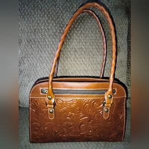 Patricia Nash (Camel Brown) Leather Tooled Calvi Square Satchel Bag (NEW-NWT)